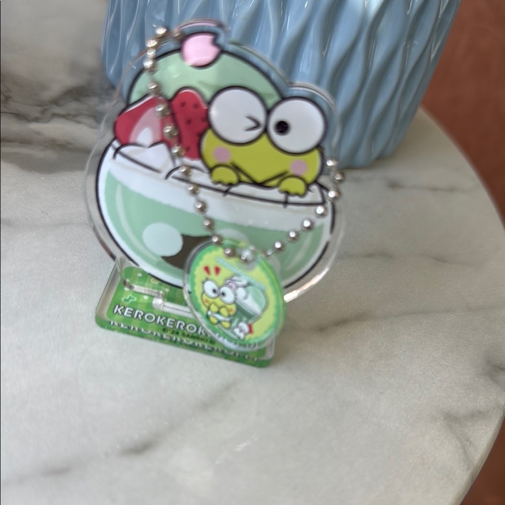 Sanrio Kero Kero Keroppi with strawberry Keychain and desk stand